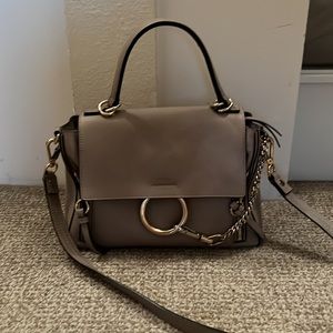 CHLOE Faye Small Motty Gray Leather crossbody
